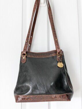 Authentic Brahmin Vintage Brown Croc Leather Shoulder Bag - Legacy Designer ✨